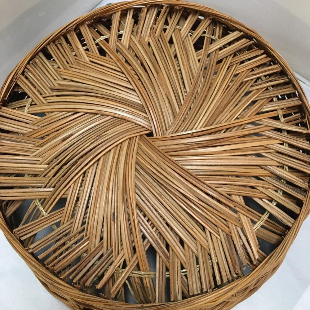 Woven Wicker Basket Unisex 12 Inch Brown Round Decorative Bowl Cottagecore